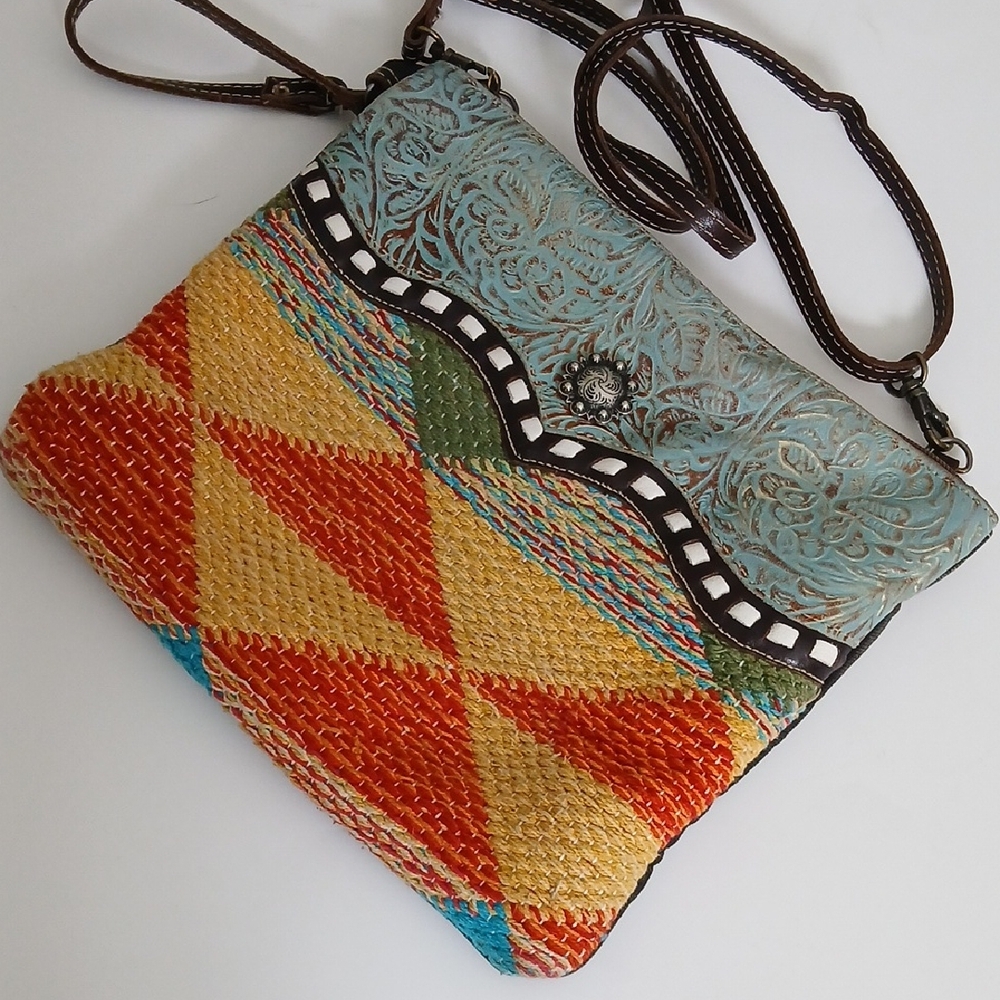 MYRA Cowgirl Southwestern Leather Canvas Cotton Bag, Purse, Crossbody